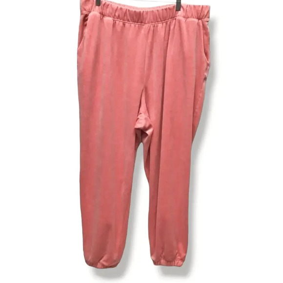 Ava & Viv Women Plus Size Pull On Coral Velour Jogger Pants With Pockets - Picture 1 of 9